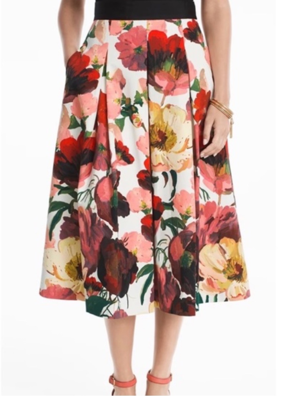 WHBM White House Black Market Midi Skirt Size 4P Floral A-line Garden Party